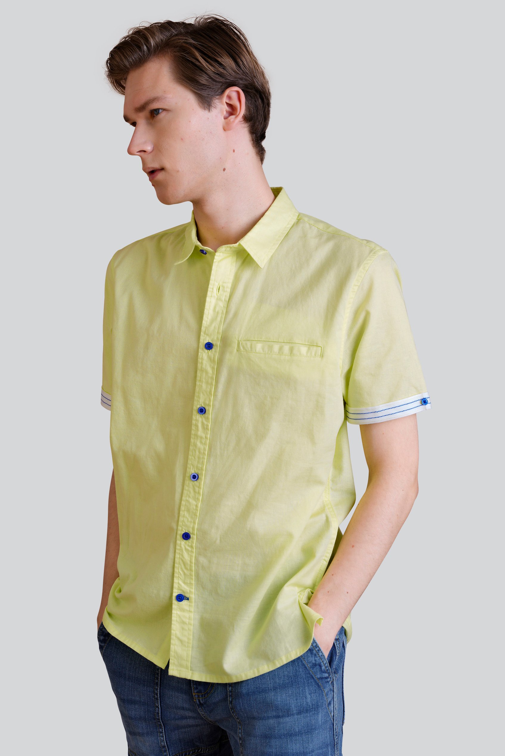 Enorsia Men's Lime Green Regular Fit Cotton Linen Shirt - Uk M