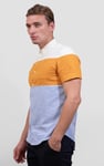 White/Orange/Blue Linen Blend Colour Block Shirt