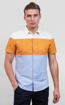 White/Orange/Blue Linen Blend Colour Block Shirt