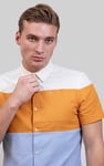 White/Orange/Blue Linen Blend Colour Block Shirt