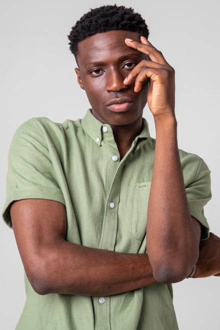 Mens Cotton Linen Roll-Up Sleeve Shirt