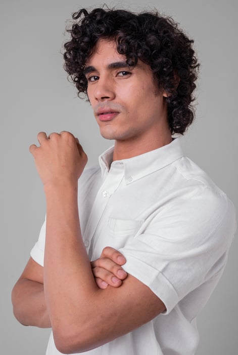 Mens White Cotton Linen Roll-Up Sleeve Shirt