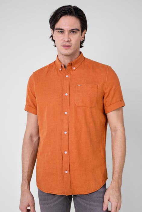 Mens White Cotton Linen Roll-Up Sleeve Shirt