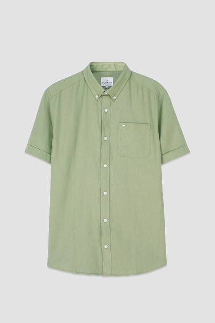 Mens Cotton Linen Roll-Up Sleeve Shirt
