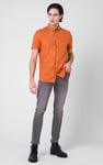 Mens Cotton Linen Roll-Up Sleeve Shirt