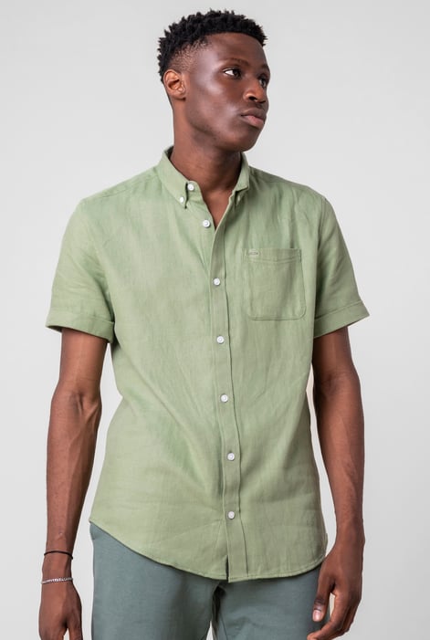 Mens White Cotton Linen Roll-Up Sleeve Shirt
