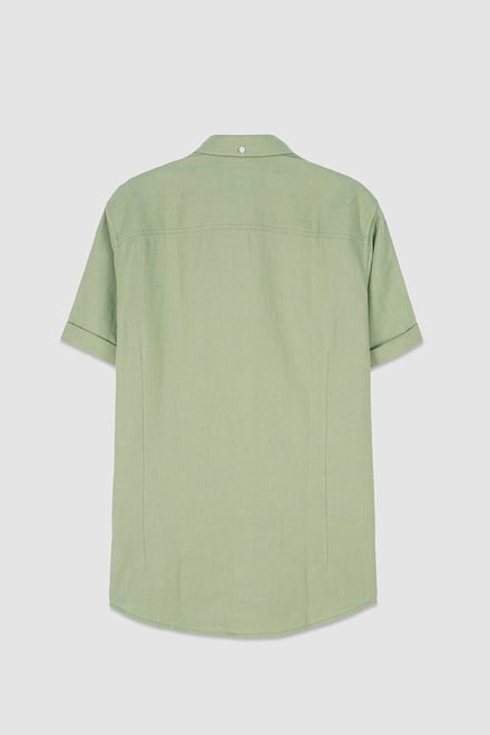 Mens Cotton Linen Roll-Up Sleeve Shirt