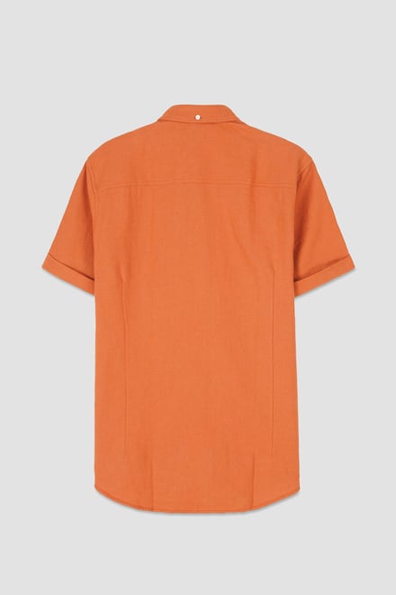 Mens Cotton Linen Roll-Up Sleeve Shirt