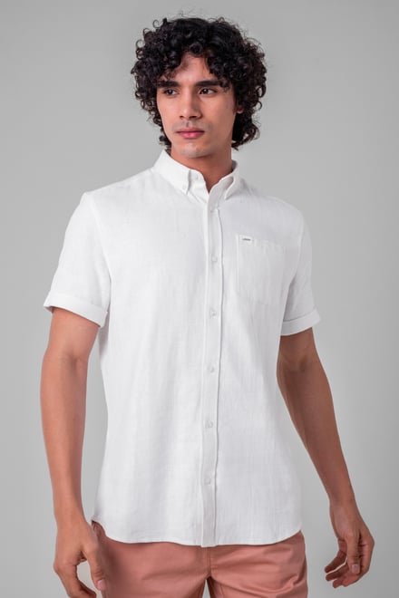 Mens Cotton Linen Roll-Up Sleeve Shirt