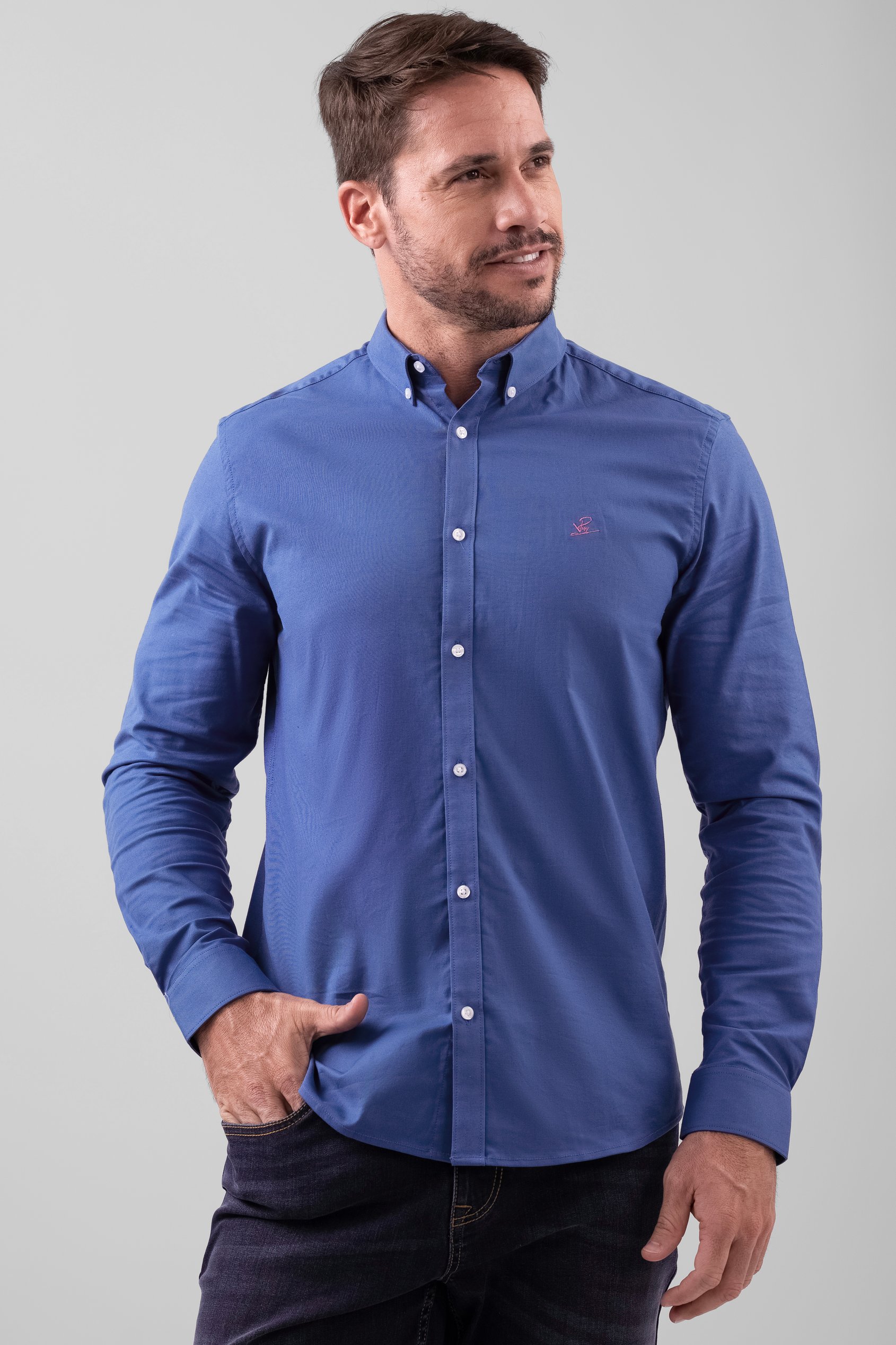 Enorsia Men's Blue Signature Slim Fit Oxford Shirt - Uk Xxl