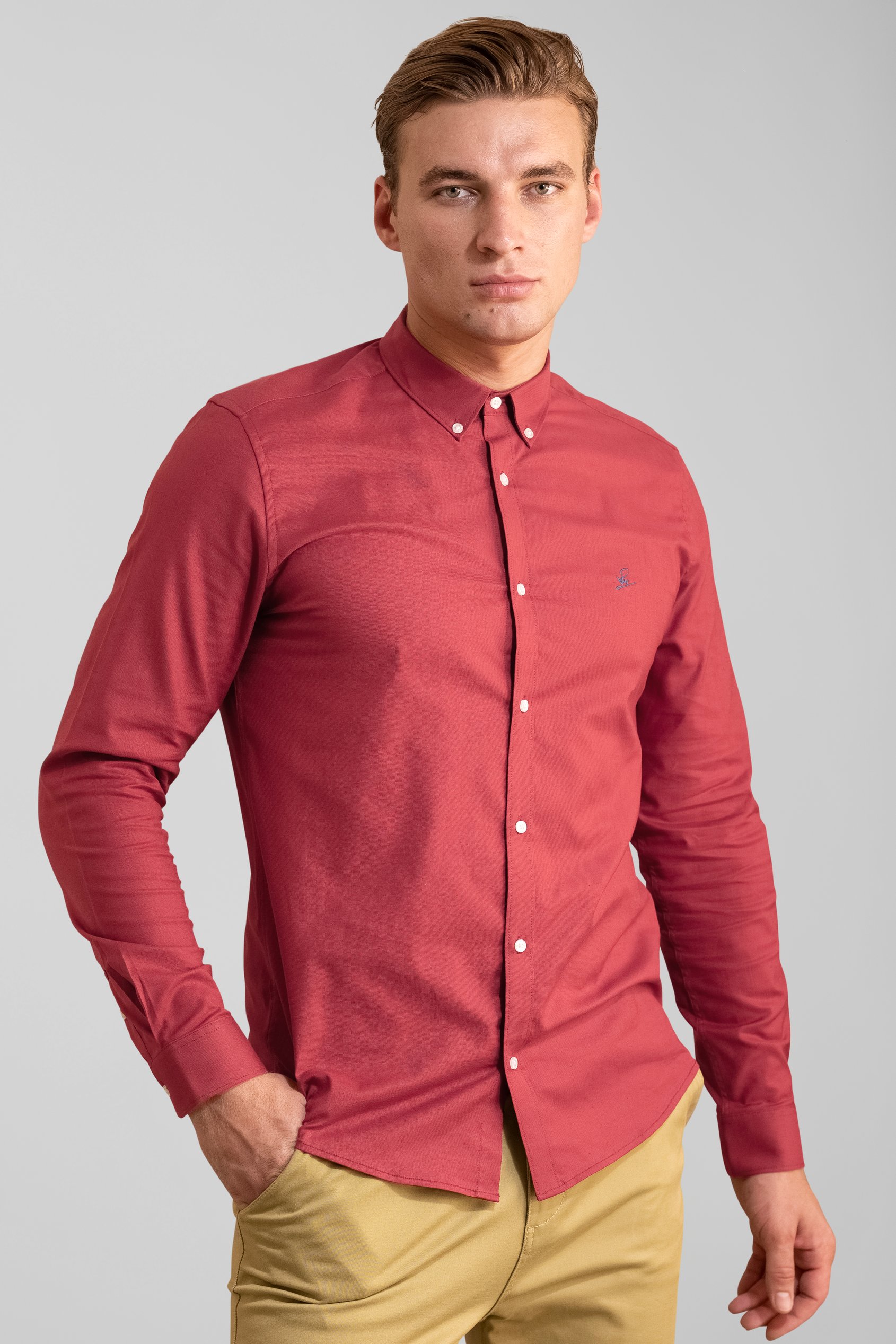 Enorsia Men's Red Signature Slim Fit Oxford Shirt - Uk Xl