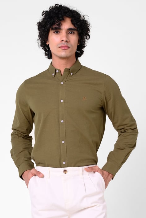 Mens Yellow Long Sleeve Casual Shirt