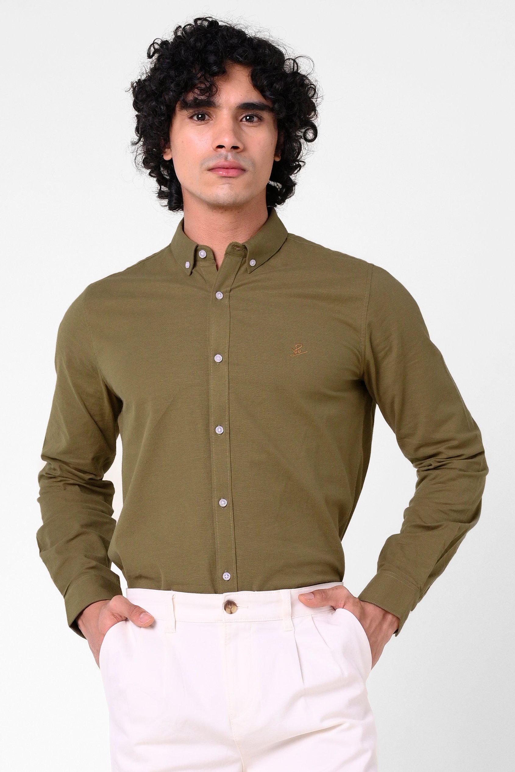 Enorsia Men's Green Long Sleeve Casual Shirt - Uk S