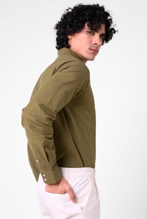 Mens Green Long Sleeve Casual Shirt