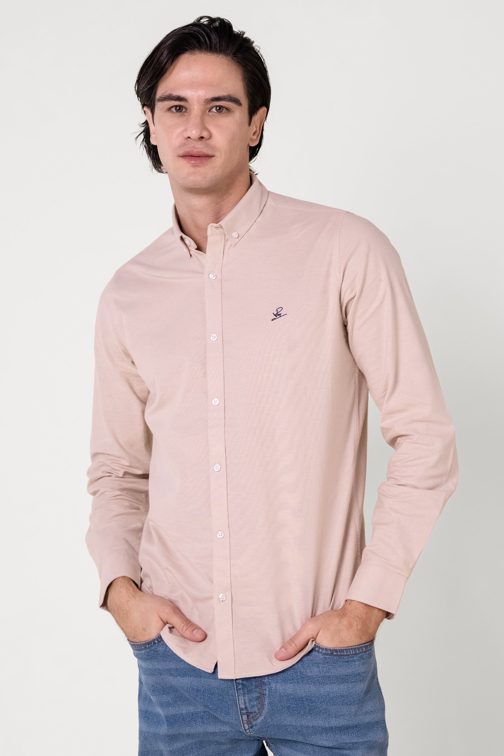 Enorsia Men's Pink Long Sleeve Casual Shirt - Uk Xl