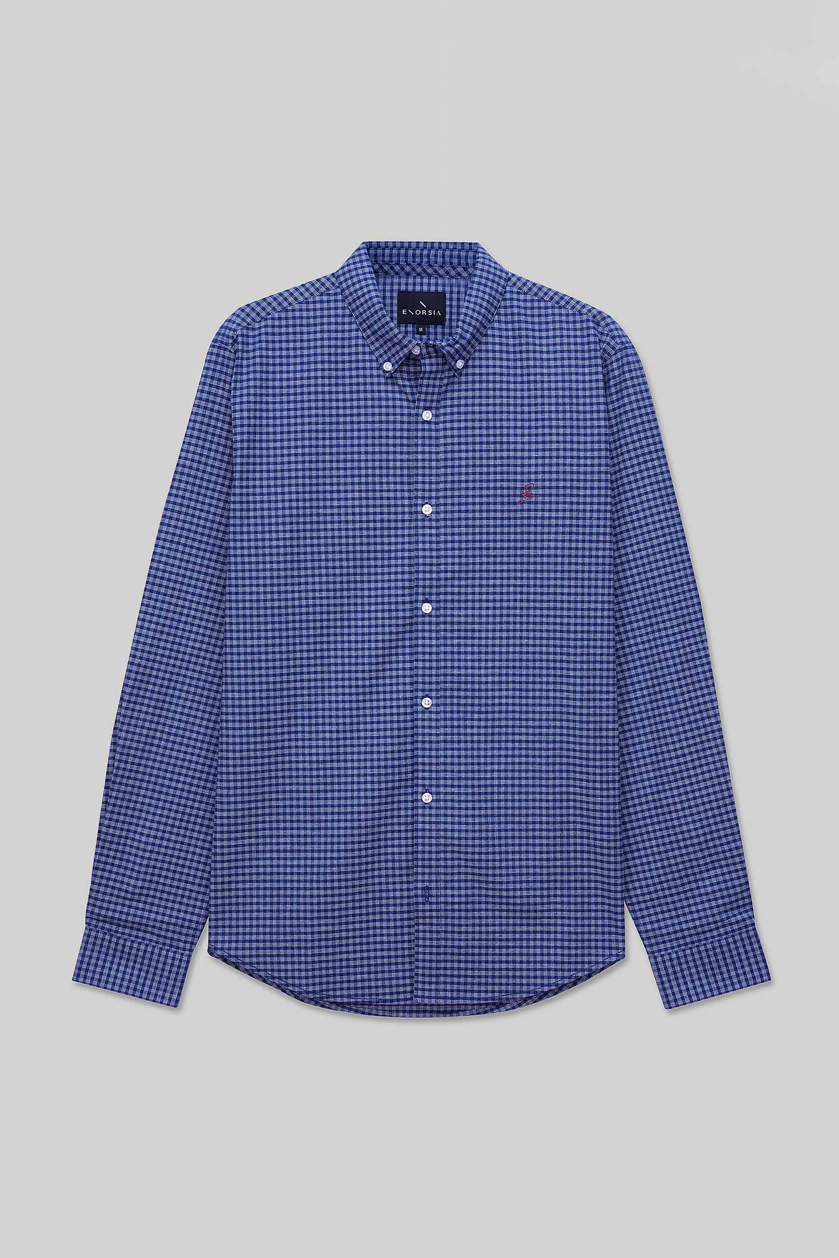Enorsia Men's Blue Classic Regular Fit Check Shirt - Uk Xxl