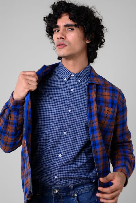 Mens Blue Classic Regular Fit Check Shirt