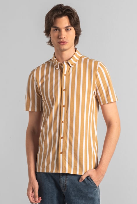 Yellow Short Sleeve Stripe Jersey Shirt