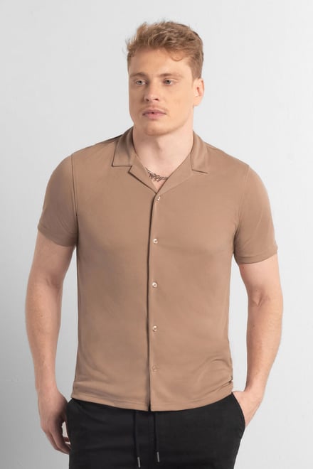 Mens Revere Collar Short Sleeve Jersey Shirt