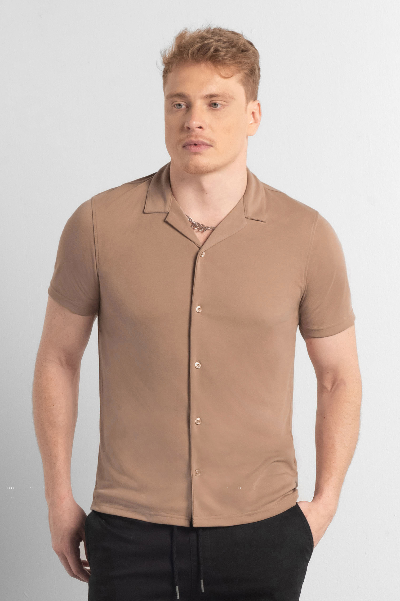 Mens Revere Collar Short Sleeve Jersey Shirt