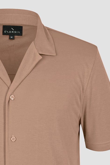 Mens Tan Regular Fit Revere Collar Jersey Shirt