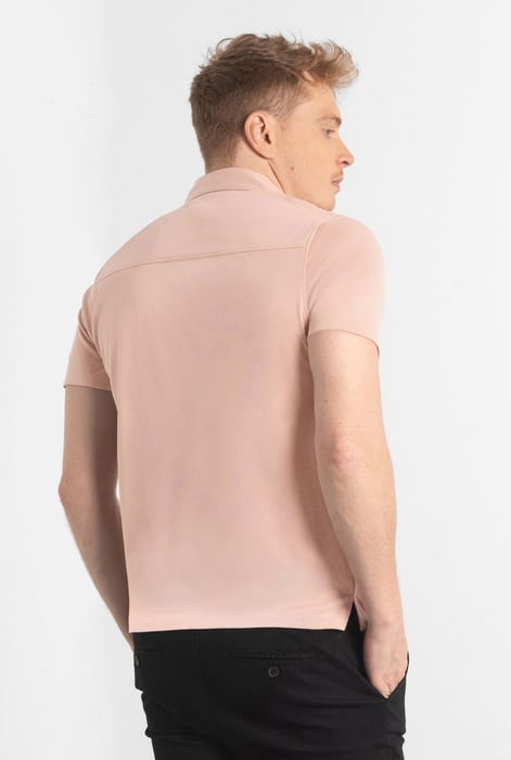 Mens Pink Revere Collar Short Sleeve Jersey Shirt