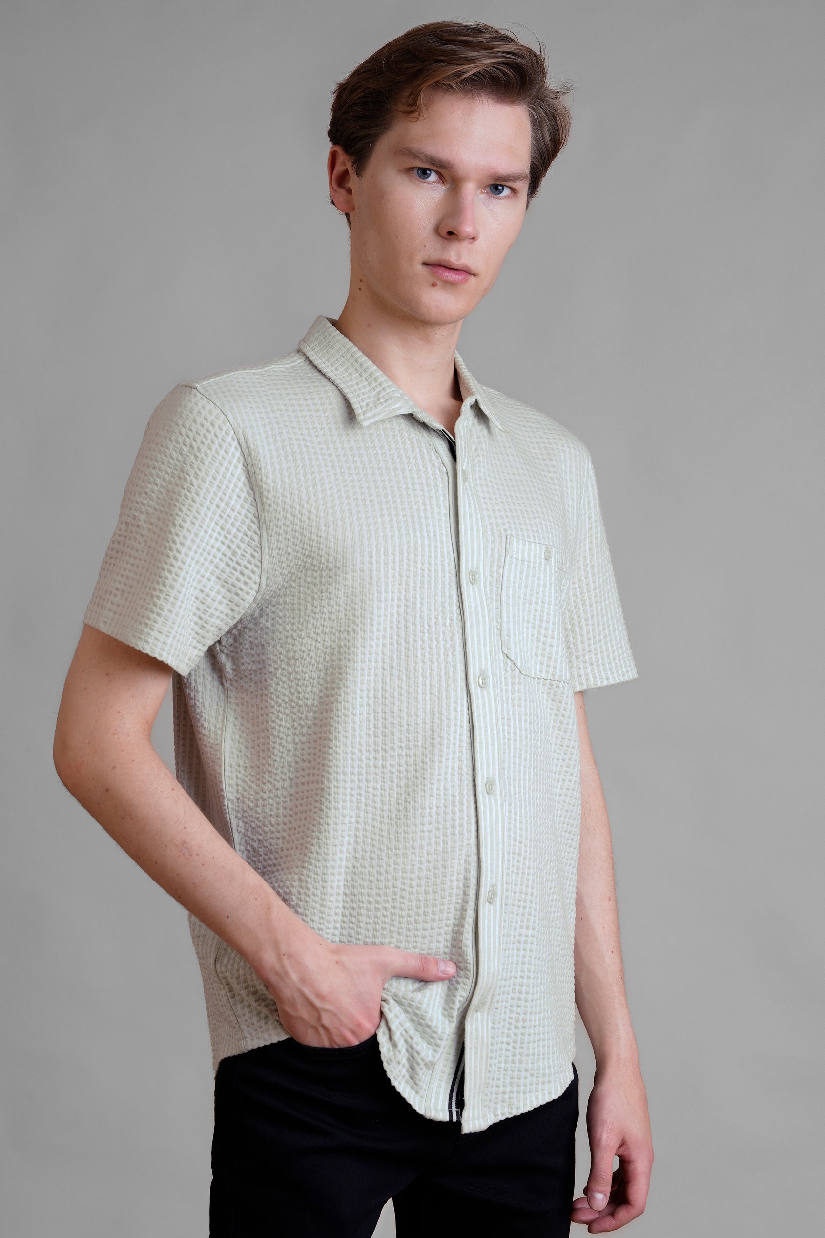 Jersey Searsucker Stripe Short Sleeve Shirt