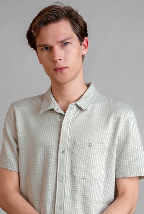 light Gray Jersey Seersucker Stripe Short Sleeve Shirt