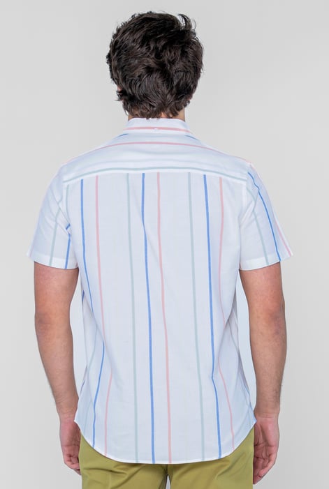 Men's White Striped Oxford Short Sleeve Shirt | Enorsia