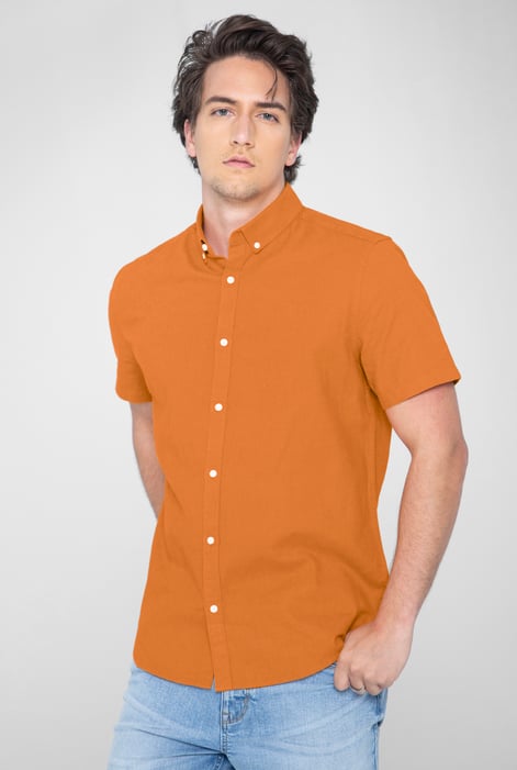 Beige Solid Linen Blend Short Sleeve Shirt