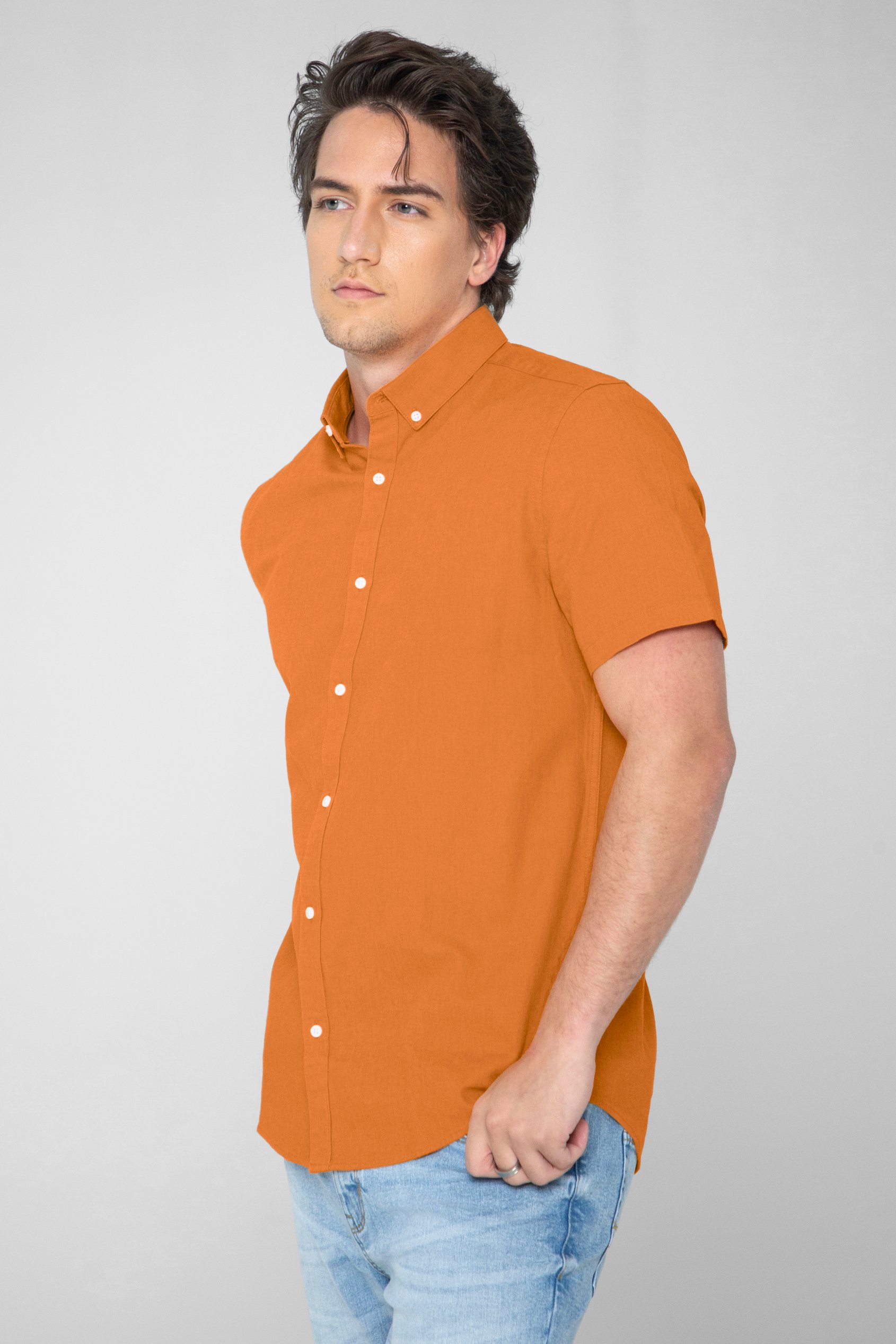 Solid Linen Blend Short Sleeve Shirt