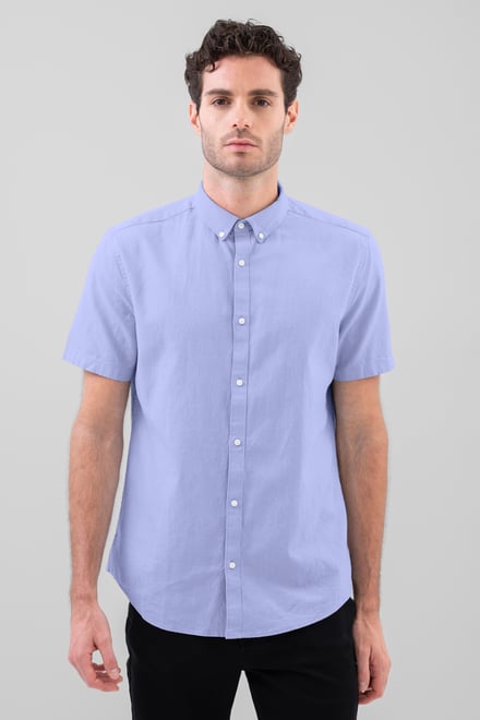 Solid Linen Blend Short Sleeve Shirt