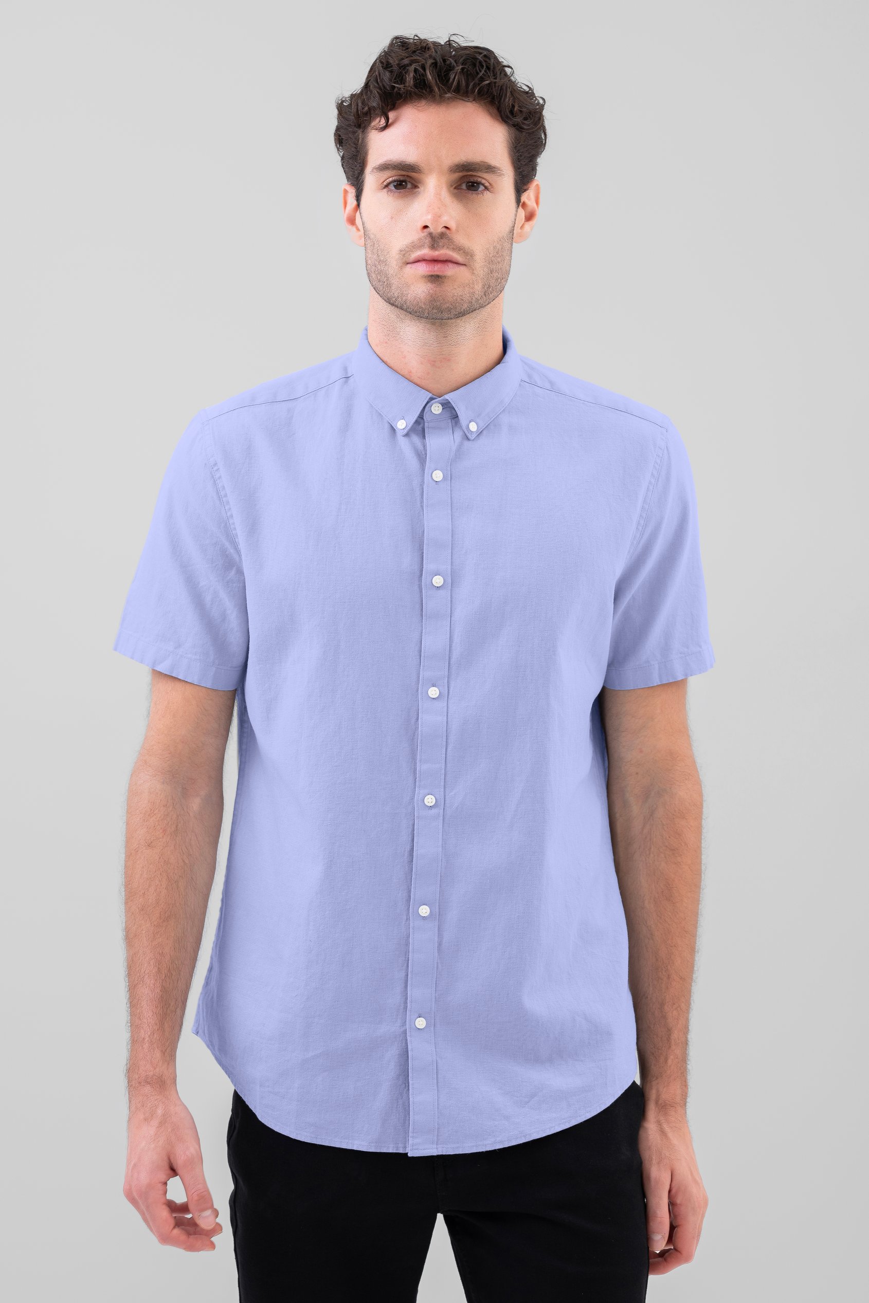 Solid Linen Blend Short Sleeve Shirt