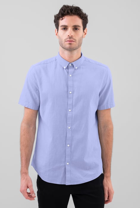 Beige Solid Linen Blend Short Sleeve Shirt