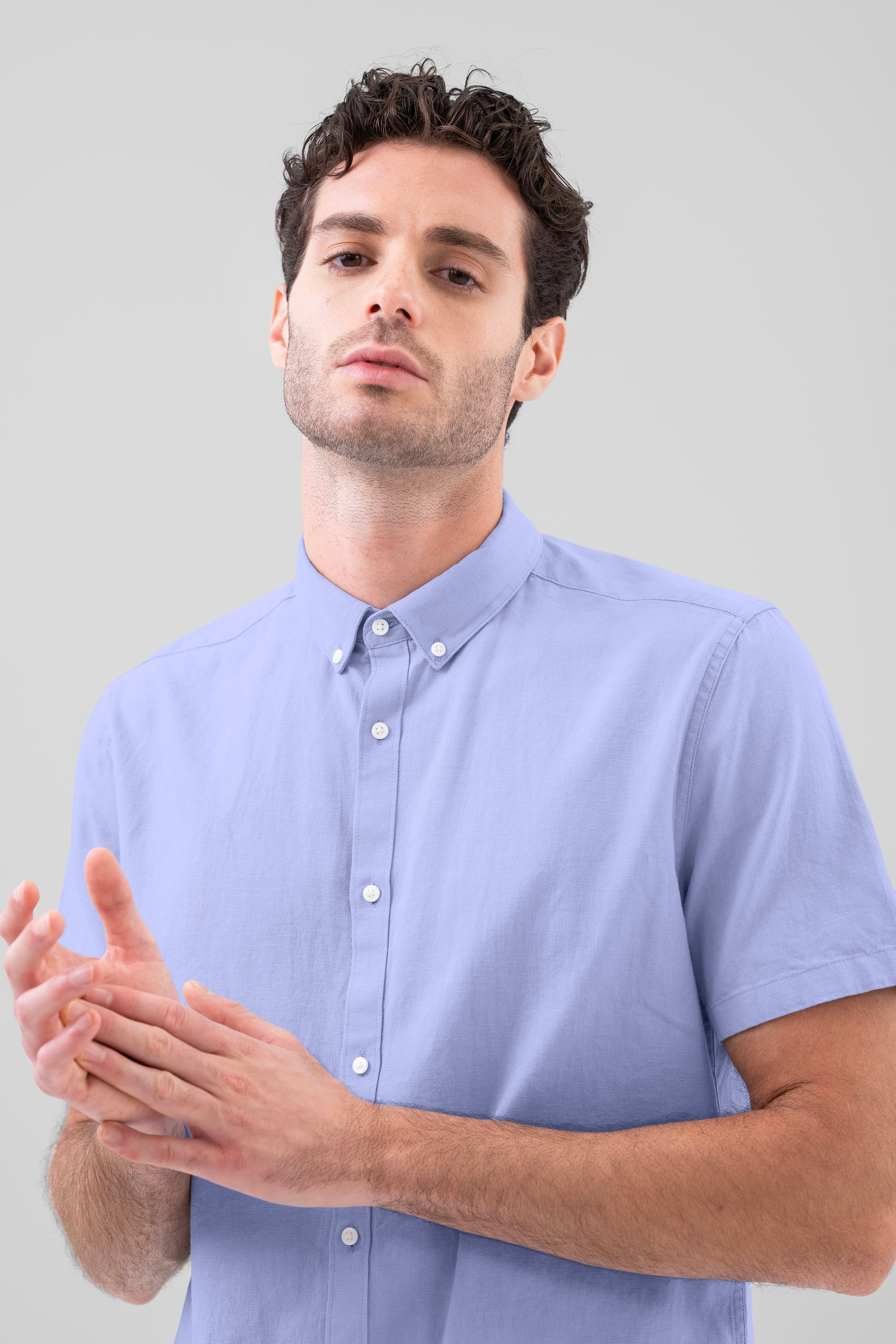 Solid Linen Blend Short Sleeve Shirt