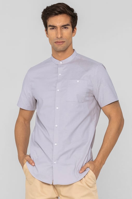 Men's Grey Cotton Short Sleeve Oxford Shirt | Enorsia