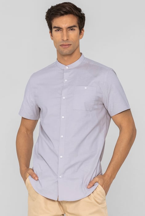 Men's Grey Cotton Short Sleeve Oxford Shirt | Enorsia
