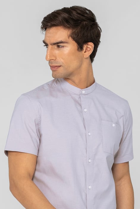 Men's Grey Cotton Short Sleeve Oxford Shirt | Enorsia