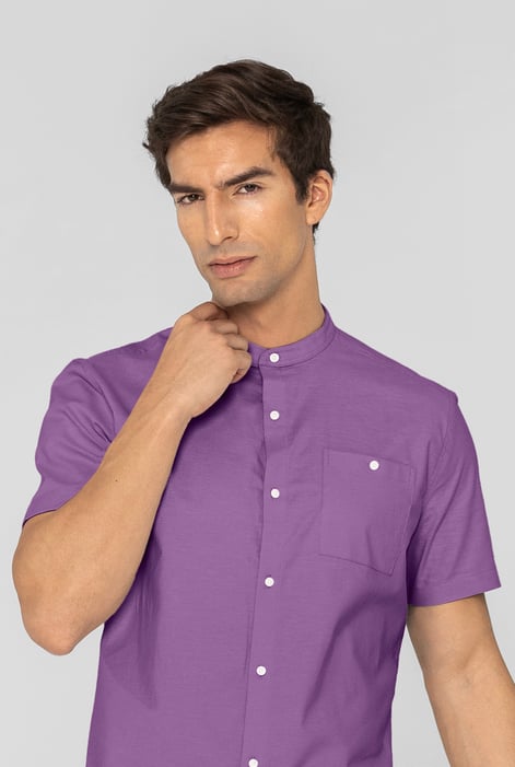 Men's Purple Cotton Short Sleeve Oxford Shirt | Enorsia