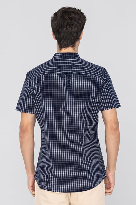 Men's Grandad Collar Check Short Sleeve Shirt