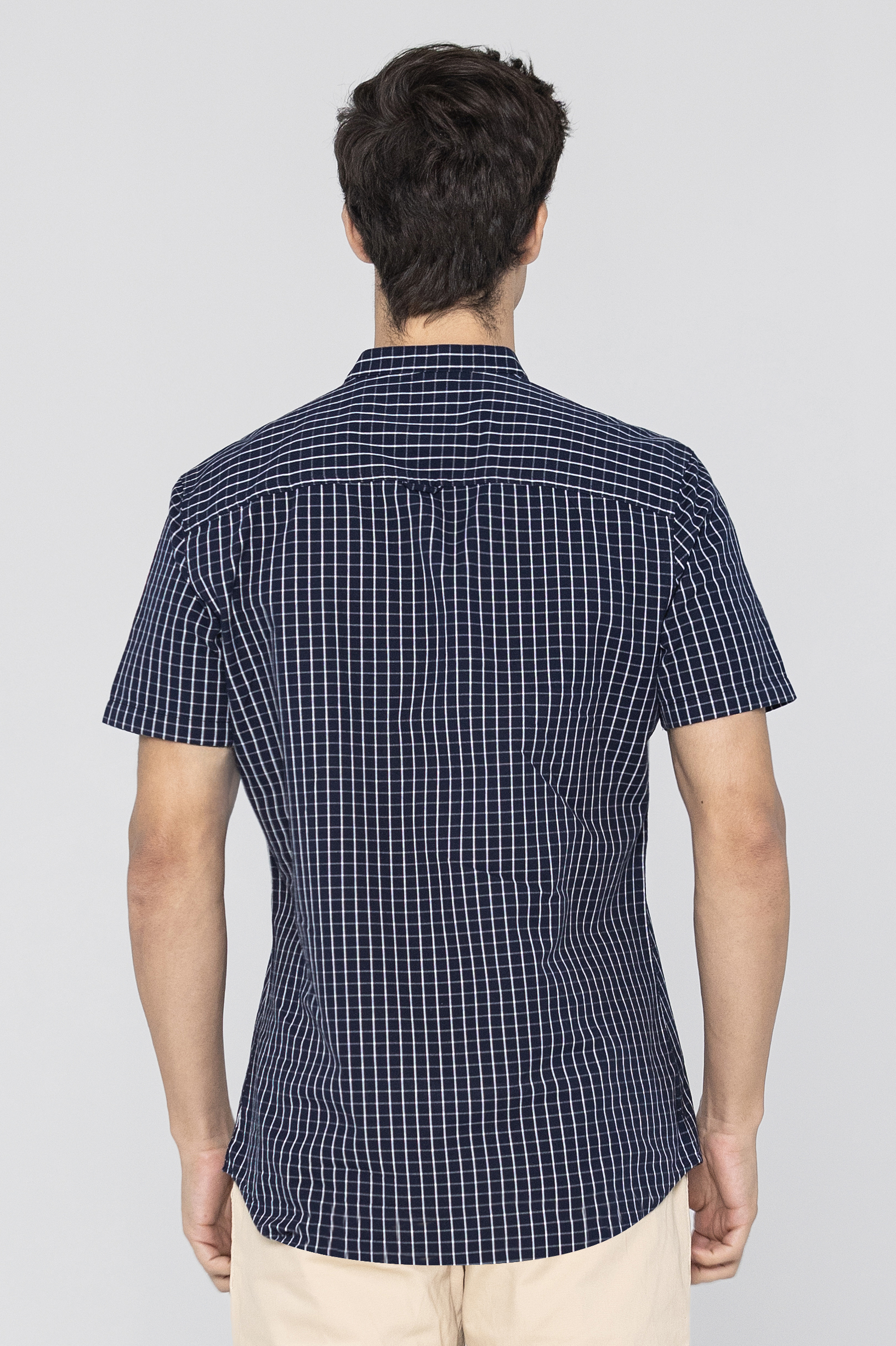 Men's Grandad Collar Check Short Sleeve Shirt