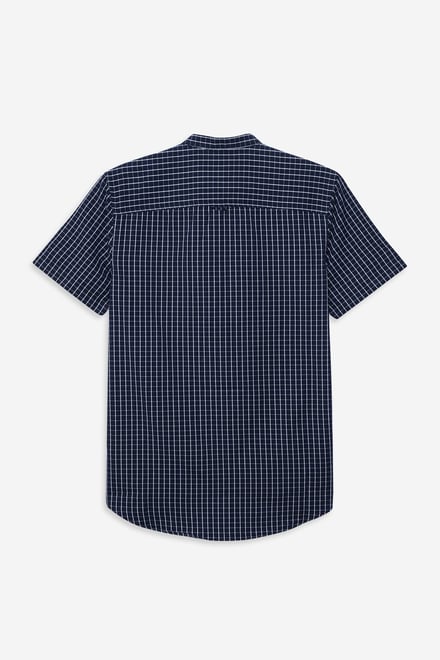 Men's Grandad Collar Check Short Sleeve Shirt