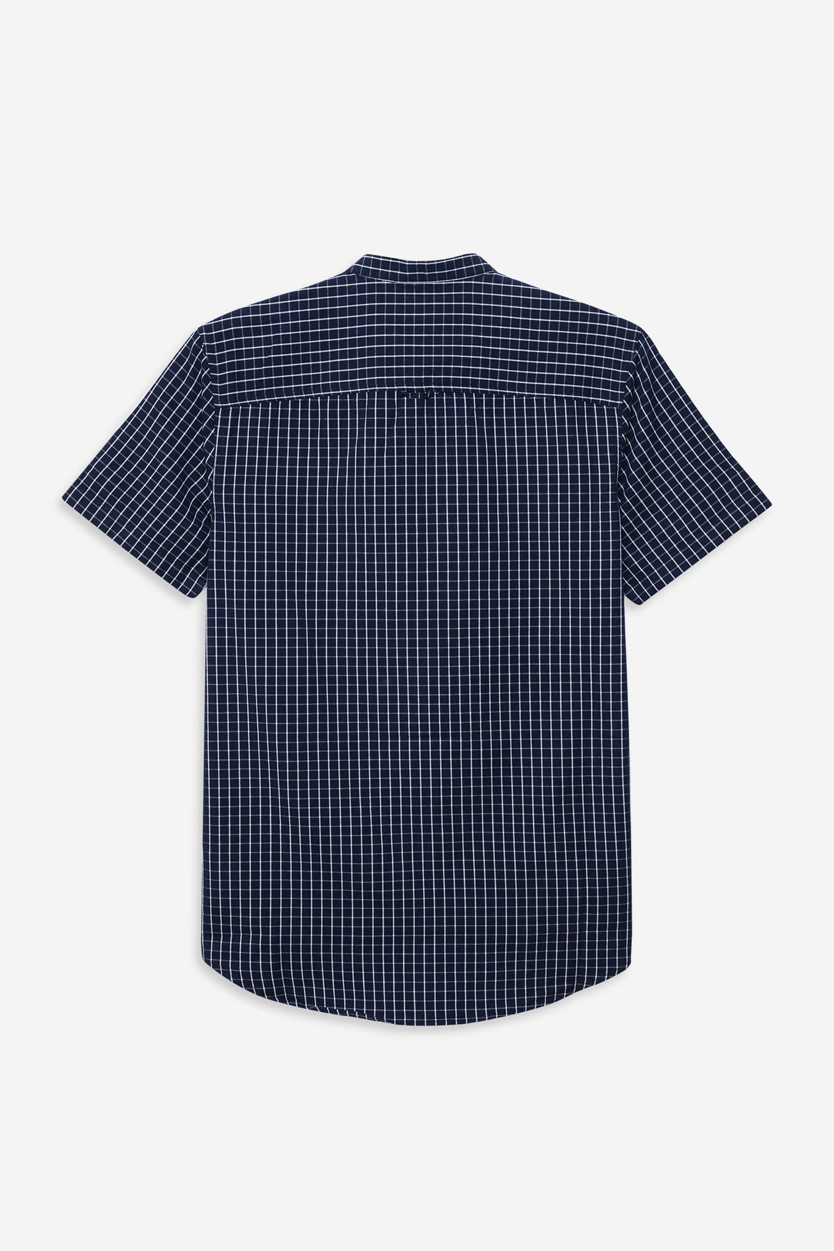 Men's Grandad Collar Check Short Sleeve Shirt