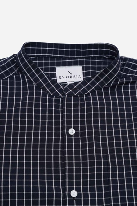 Men's Grandad Collar Check Short Sleeve Shirt
