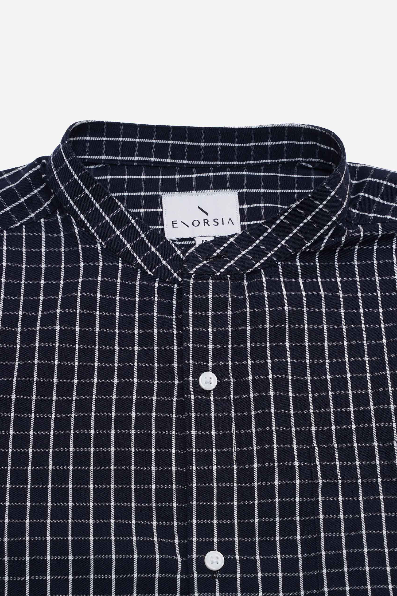 Men's Grandad Collar Check Short Sleeve Shirt