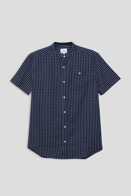 Men's Grandad Collar Check Short Sleeve Shirt