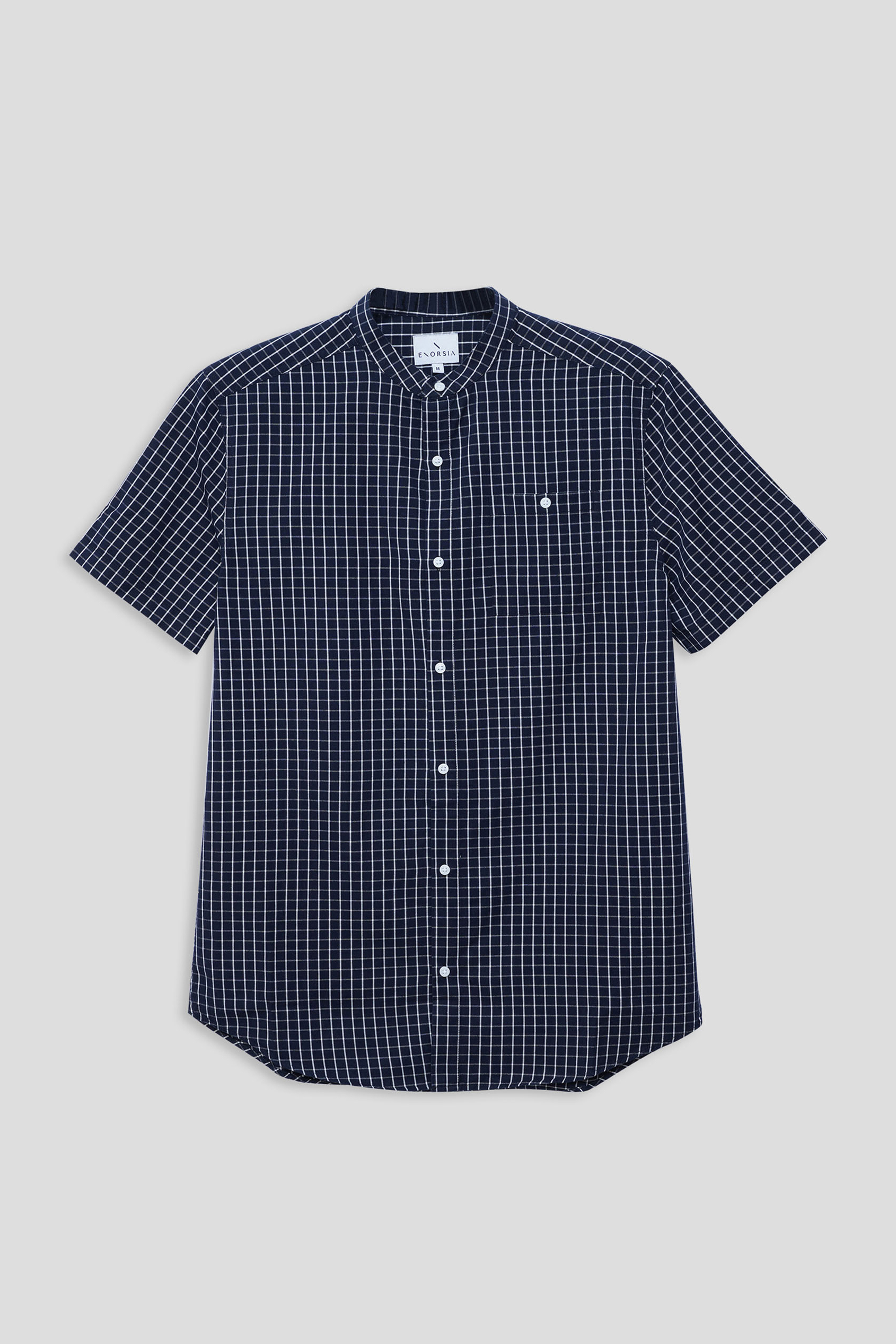 Men's Grandad Collar Check Short Sleeve Shirt