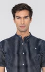 Men's Grandad Collar Check Short Sleeve Shirt