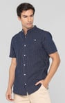 Men's Grandad Collar Check Short Sleeve Shirt