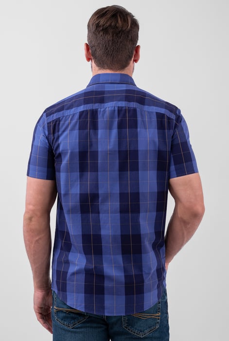 Men's Blue Regular Fit Shots Sleeve Check Shirt